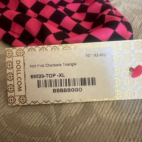 NWT DOLL SWIMWEAR- HOT PINK CHECKERS TRIANGLE TOP - Picture 2 of 5
